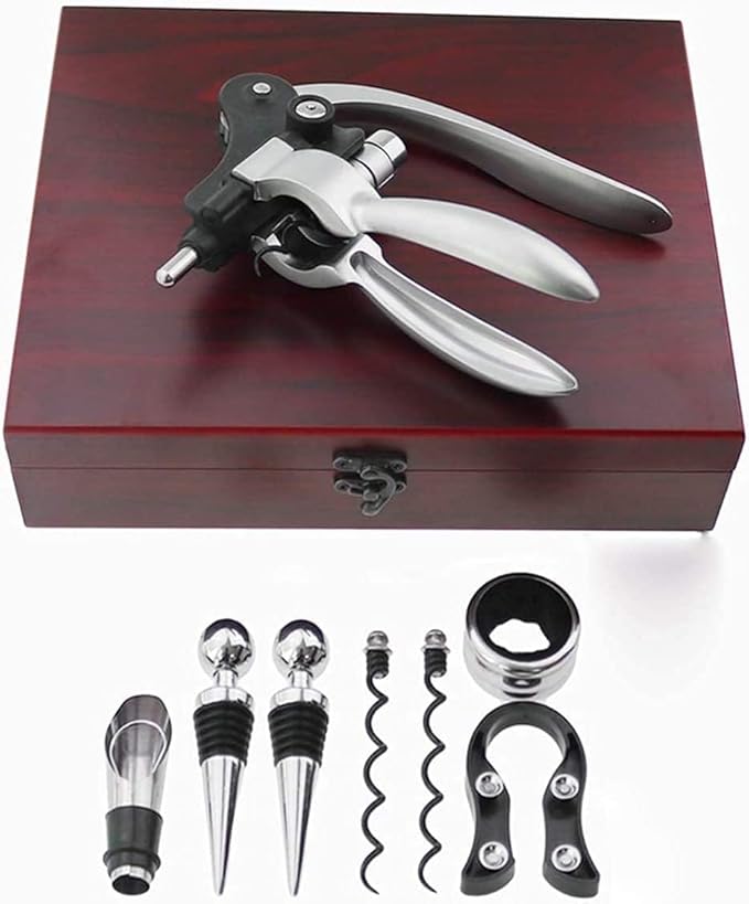 Wine Bottle Opener Gift Set - 8 PCS Corkscrew Opener with Wood Case, Stainless Steel Opener Kit for Birthdays & Weddings