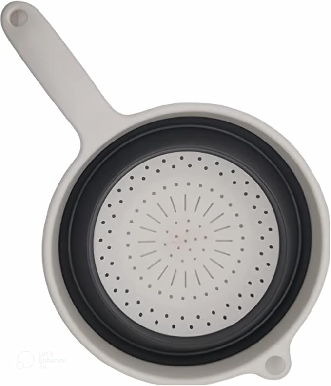 Handy Housewares 8" Round Space Saving Collapsible Silicone Kitchen Colander Food Strainer with Handle - White (1 Pack)