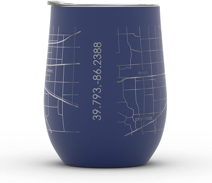 Well Told Engraved Indianapolis Indiana Map Insulated Wine Tumbler, Etched Stainless Steel Cup (12 oz, Midnight Blue) City Map Insulated Tumbler, Custom Insulated Tumbler, Outdoor Drinkware