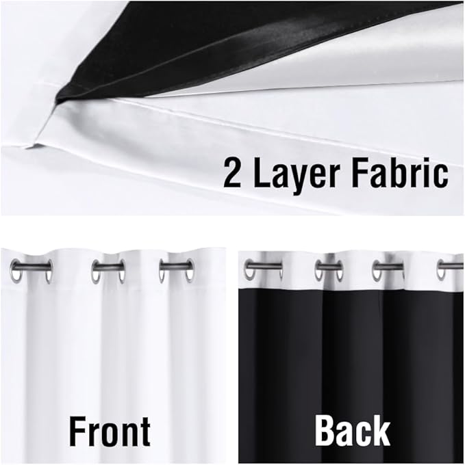 H.VERSAILTEX 100% Blackout Curtains 108 inches Long Light Blocking Drapes Thermal Insulated Curtains for Living Room Noise Reducing Drapes for Bedroom, 2 Panels, White Front with Greyish White Liner