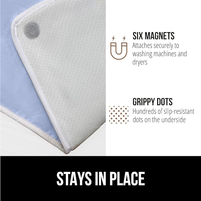 GORILLA GRIP Ironing Mat, Portable Iron Pad, Magnetic Cover for Top of Laundry Washer, Dryer, Table Top, Countertop Blanket, Silicone Coating and Scorch Resistant, Travel Size 28x24, Blue