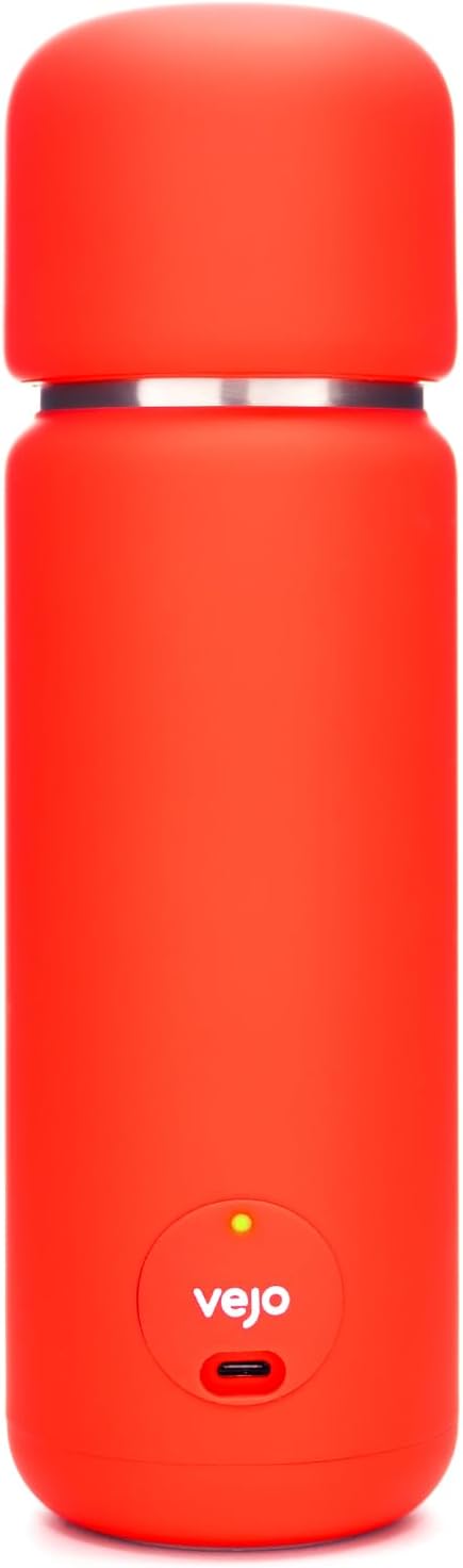 Vejo Portable Travel Blender for Protein Shakes & Powders | 12oz Rechargeable Personal Mixer Bottle | Stainless Steel Interior | Fits Car Cup Holders | Dishwasher Safe | Gym, School, Outdoors | Red