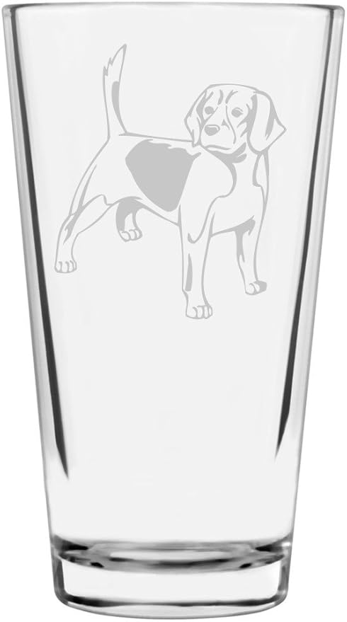 Beagle Dog Themed Etched All Purpose 16oz Pint Glass