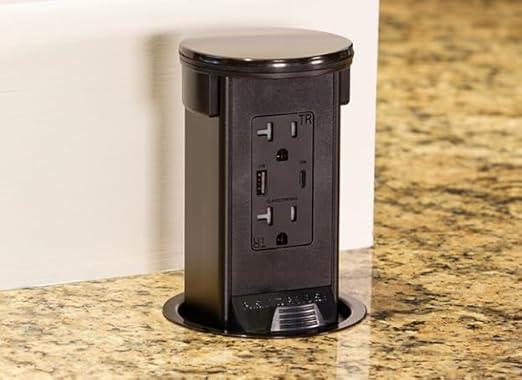 Lew Electric Round Kitchen Pop Up Outlet (2 PWR | 2 USB, Brass)