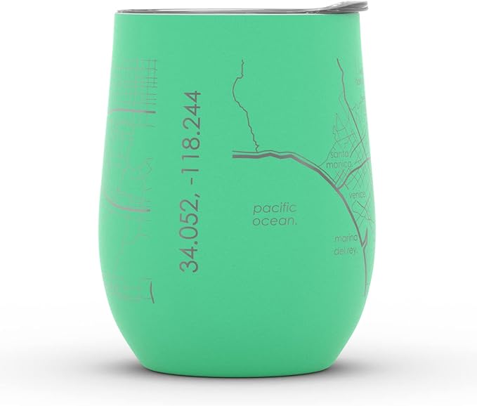 Well Told Engraved Los Angeles California Map Insulated Wine Tumbler, Etched Stainless Steel Cup (12 oz, Sunday Green) City Map Insulated Tumbler, Custom Insulated Tumbler, Outdoor Drinkware