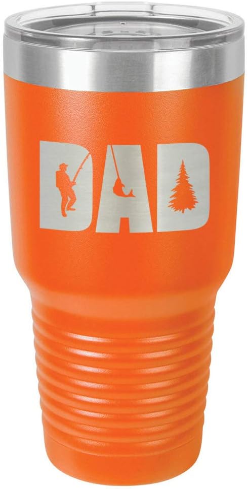 DAD KNOCKOUT FISHING Orange 30 oz Tumbler With Straw and Slide Top Lid | Stainless Steel Travel Mug | Compare To Yeti Rambler