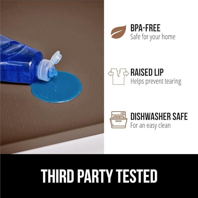 GORILLA GRIP Waterproof Silicone Under Sink Mat with Raised Lip for Kitchen and Bathroom, 46 x 22 in, Cabinet Shelf Liner Stay in Place Mats Dishwasher Safe Drawer Liner, Organizer Tray, Coffee