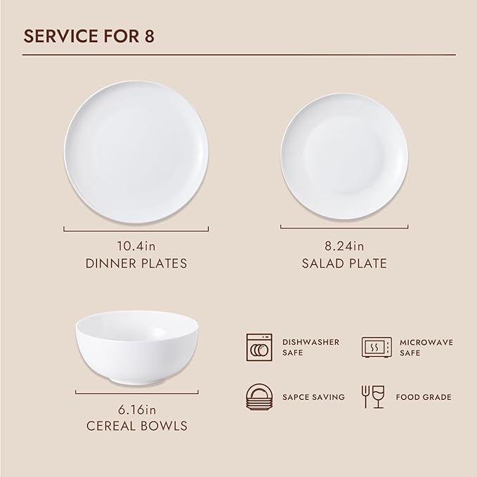 KINGSTONE Bone China Dinnerware Set for 8 with 40 Piece Silverware Set for 8, Dishwasher Safe, Tableware for Daily Use with Elegant Design