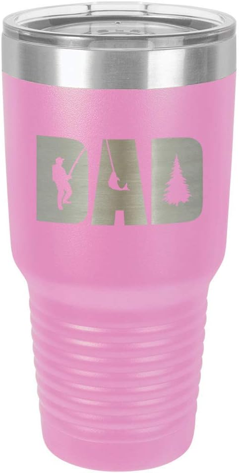 DAD KNOCKOUT FISHING Light Purple 30 oz Tumbler With Straw and Slide Top Lid | Stainless Steel Travel Mug | Compare To Yeti Rambler