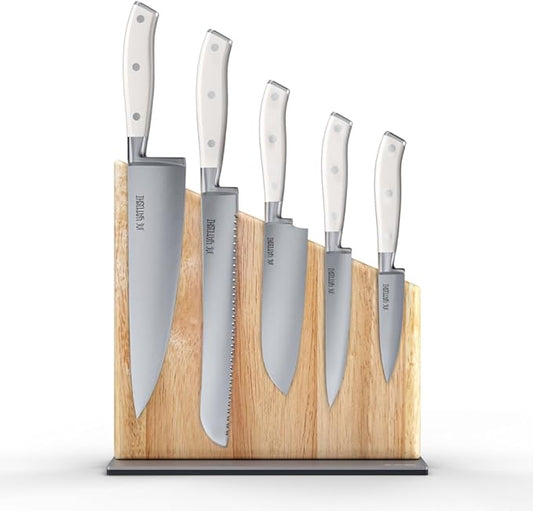 Yatoshi Knives Yatoshi Magnetic Kitchen Knife Block Set 6 Pcs White - Pro Kitchen Knife Set Ultra Sharp High Carbon Steel