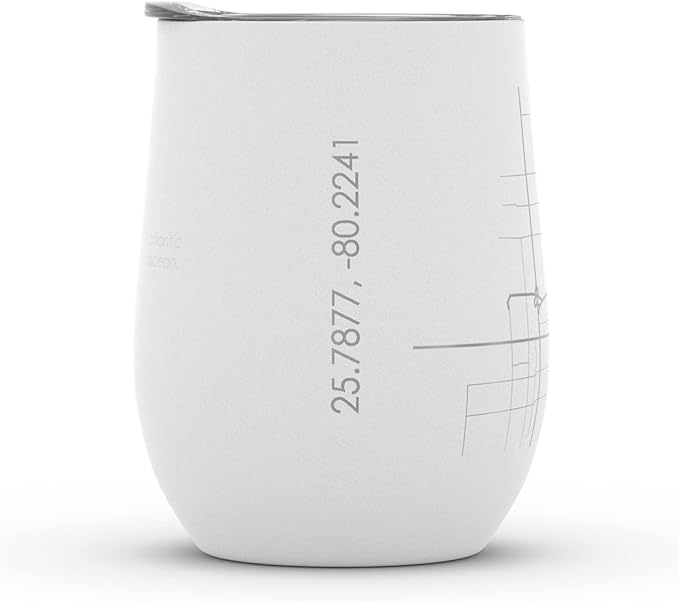 Well Told Engraved Miami Florida Map Insulated Wine Tumbler, Etched Stainless Steel Wine Tumbler (12 oz, White) City Map Insulated Tumbler, Custom Insulated Tumbler, Outdoor Drinkware