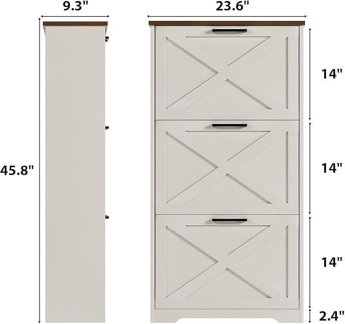 Shoe Cabinet for Entryway with 3 Flip Drawers, 3 Tier Freestanding, Slim Narrow Shoe Organizer Cabinet for Entryway, Hallway, Living Room White