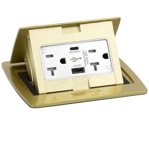 Lew Electric Kitchen Countertop Pop Up Charging USB A/C Ports (Brass)