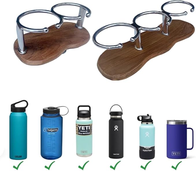 Teak 3-Hole Cup Holder, 316 Stainless Steel Cup Holder for Boat, Kitchen, RV