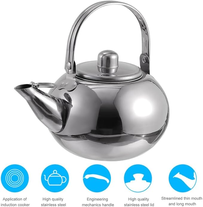 ABOOFAN Stainless Steel Tea Kettle with Infuser Strainer 2L Stovetop Teapot Portable Lightweight for Home and Kitchen Use