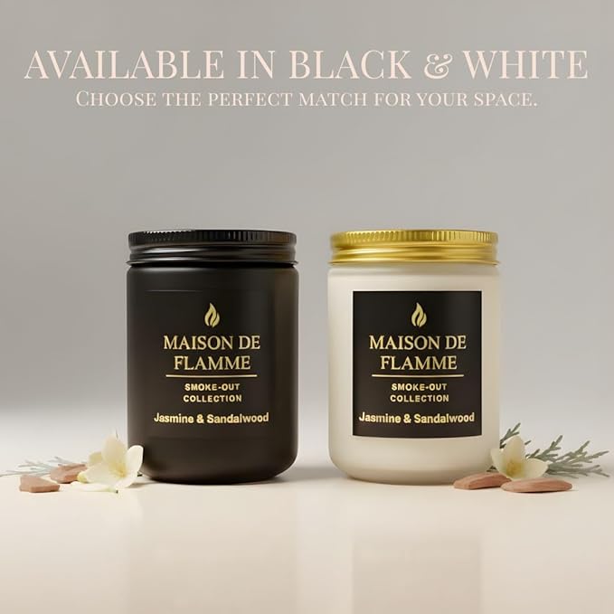 Jasmine & Sandalwood Odor-Eliminating Scented Candle, 200g/7oz White Jar – Long-Lasting Soy Wax Blend Candle for Smoke, Kitchen & Pet Odors