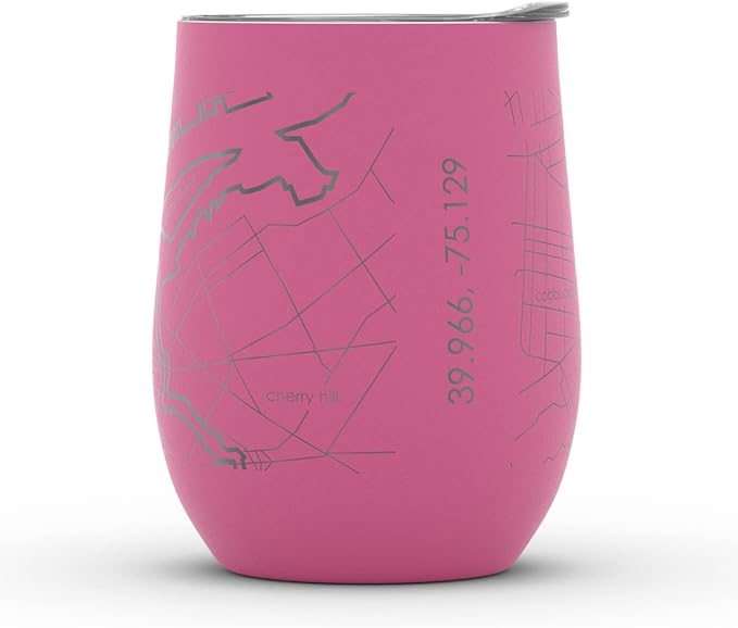 Well Told Engraved Philadelphia Pennsylvania Map Insulated Wine Tumbler, Etched Stainless Steel Cup (12 oz, Sunset Pink) City Map Insulated Tumbler, Custom Insulated Tumbler, Outdoor Drinkware