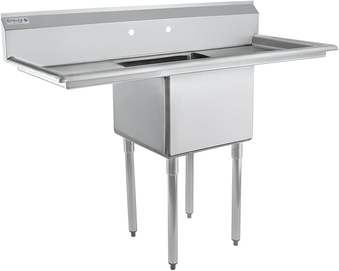 54" Wide Stainless Steel One Compartment Commercial Sink | Utility 18 x 18 Bowl for Restaurant Laundry Garage | (2) 18" Drainboard, 9.75" Backsplash, 54"W x 23.5"D x 44.25"H, 18 Gauge, NSF