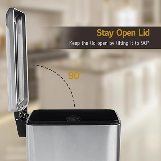 Bathroom Trash Can 2.6 Gallon with Lid, Garbage Can with a Soft Close lid, 10l Stainless Slim Step Trash Can with Removable Inner Bucket for Bathroom,Bedroom,Home Office
