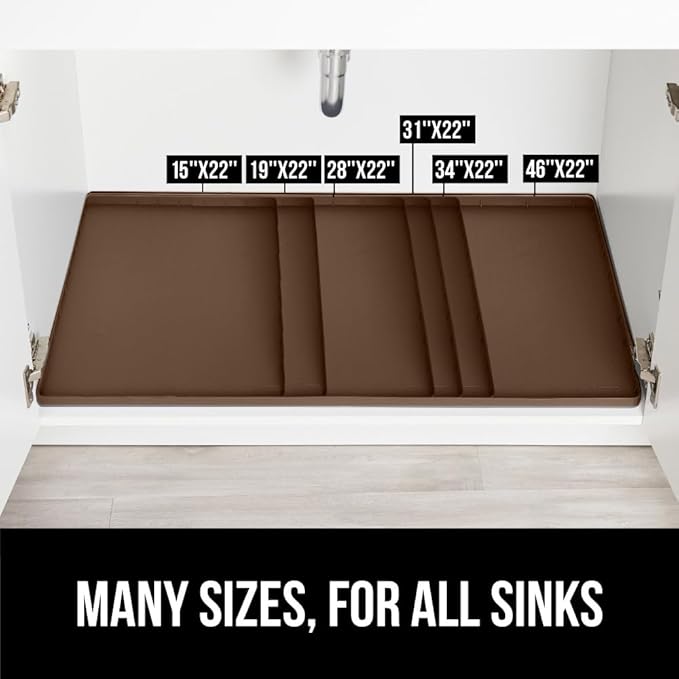 GORILLA GRIP Waterproof Silicone Under Sink Mat with Raised Lip for Kitchen and Bathroom, 31 x 22 in, Cabinet Shelf Liner Stay in Place Mats Dishwasher Safe Drawer Liner, Organizer Tray, Coffee
