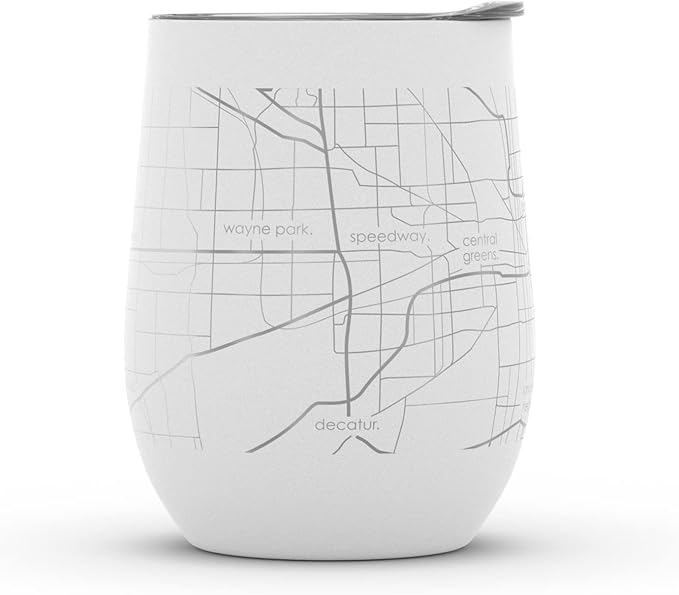 Well Told Engraved Indianapolis Indiana Map Insulated Wine Tumbler, Etched Stainless Steel Wine Tumbler (12 oz, White) City Map Insulated Tumbler, Custom Insulated Tumbler, Outdoor Drinkware