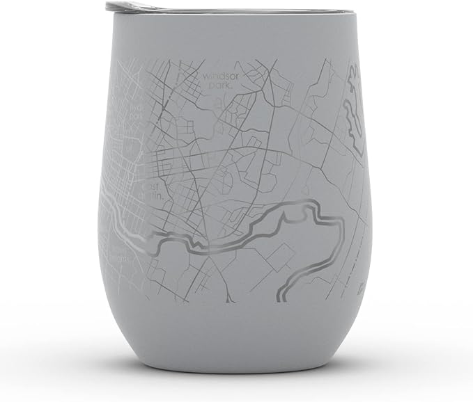 Well Told Engraved Austin Texas Map Insulated Wine Tumbler, Etched Stainless Steel Cup (12 oz, Dockside Gray) City Map Insulated Tumbler, Custom Insulated Tumbler, Outdoor Drinkware