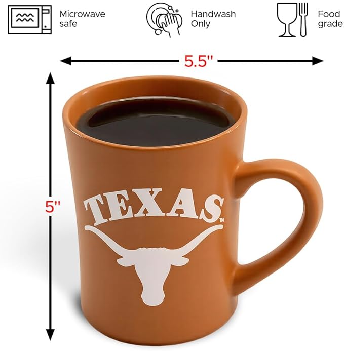 Texas Longhorns Ceramic 16oz Sculpted Mug – Official Team Logo Coffee Cup – Handwash Recommended – Individually Boxed