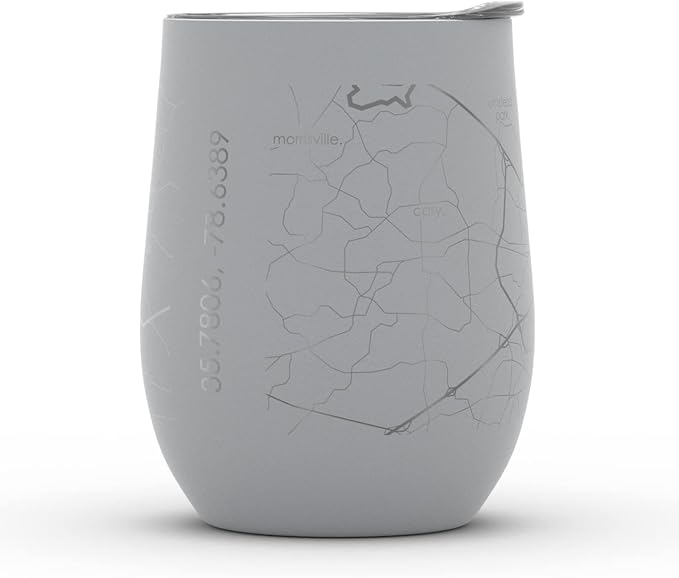 Well Told Engraved Raleigh North Carolina Map Insulated Wine Tumbler, Etched Stainless Steel Cup (12 oz, Dockside Gray) City Map Insulated Tumbler, Custom Insulated Tumbler, Outdoor Drinkware