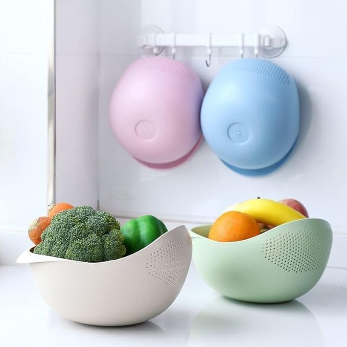 2-in-1 Rice Colander, Vegetable and Fruit Cleaning Filter Basket, 2Piece Sturdy and Easy-To-Use Food Grade Kitchen Tool Accessories (Pink, Small)
