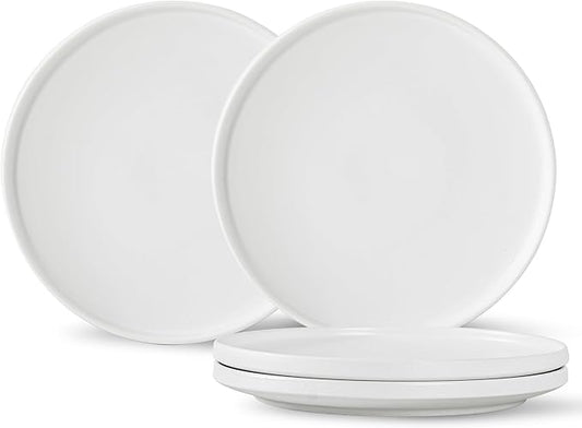 Stoneware Salad Plates Set of 4, 8 Inch Plates for Dessert, Ceramic Plates Sets, Microwave Safe, Dishwasher Safe, Versatile for All Seasons, Matte White