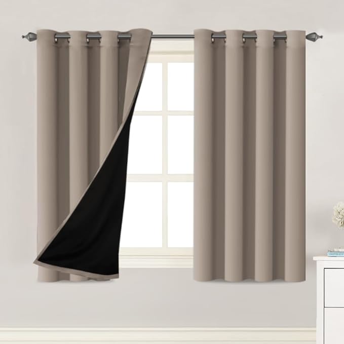 H.VERSAILTEX Cold Blocking Curtains, 100% Blackout Curtains Thermal, Noise Reduction and Privacy Curtains for Bedroom, Black Lined Blackout Drapes with Grommet Top, 1 Pair, W52 x L63, Khaki