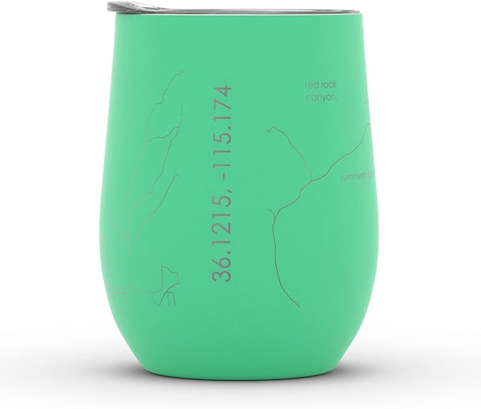 Well Told Engraved Las Vegas Nevada Map Insulated Wine Tumbler, Etched Stainless Steel Cup (12 oz, Sunday Green) City Map Insulated Tumbler, Custom Insulated Tumbler, Outdoor Drinkware
