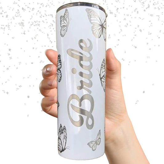 Bride Tumbler with Butterfly Wrap – 20oz Stainless Steel Cup, Bridal Shower or Bachelorette Gift for Bride-to-Be