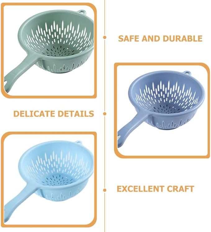 Handheld Drain Sieve 4-Pack Plastic Colanders with Handles for Efficient Fruit and Vegetable Washing Kitchen Strainers