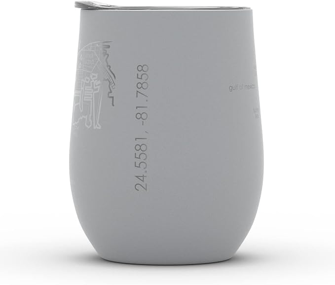 Well Told Engraved Key West Florida Map Insulated Wine Tumbler, Etched Stainless Steel Cup (12 oz, Dockside Gray) City Map Insulated Tumbler, Custom Insulated Tumbler, Outdoor Drinkware