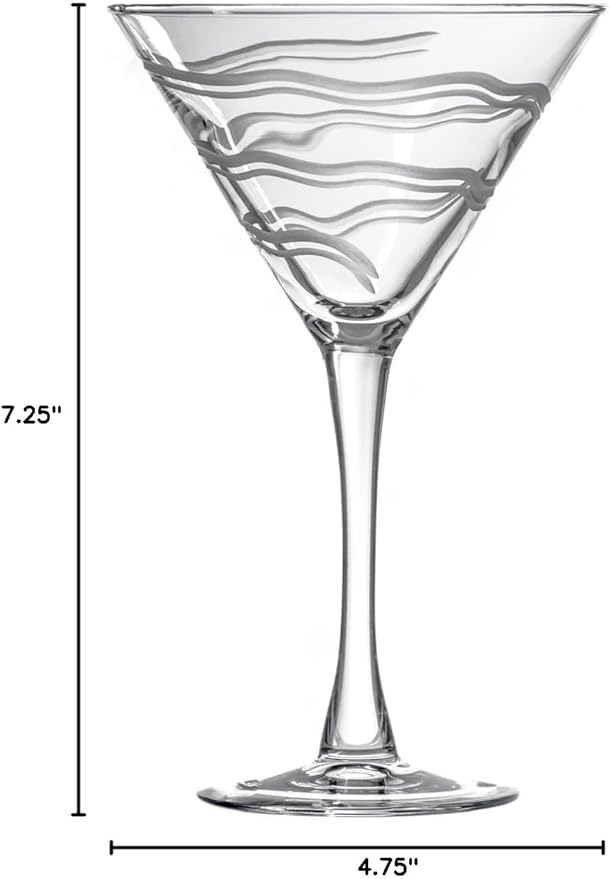 Rolf Glass Good Vibrations Martini Glass | Set of 2 Stemmed 10oz Martini Glasses | Lead-Free and Diamond-Wheel Engraved | Etched Spiral Glassware | Made in America