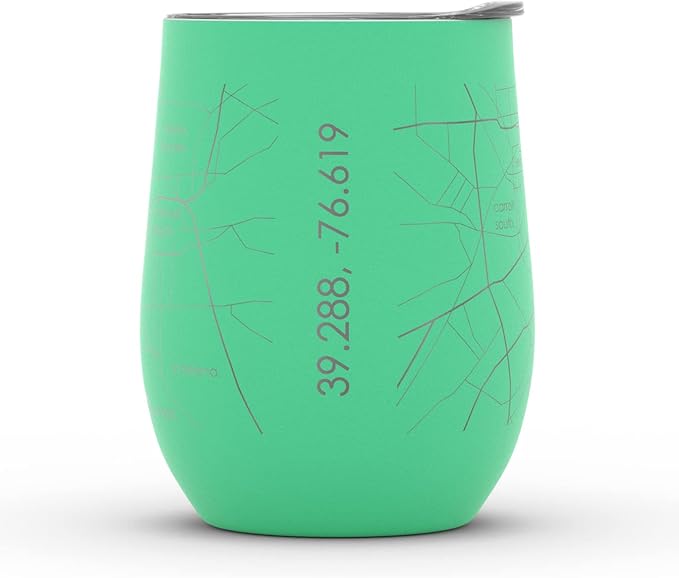 Well Told Engraved Baltimore Maryland Map Insulated Wine Tumbler, Etched Stainless Steel Cup (12 oz, Sunday Green) City Map Insulated Tumbler, Custom Insulated Tumbler, Outdoor Drinkware