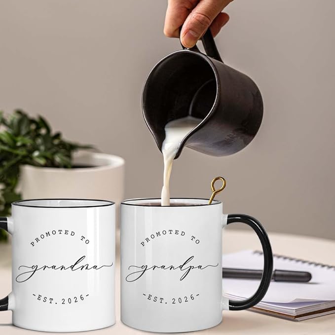 2PCS Mugs Promoted to Grandparents Grandma Grandpa 2026 Mugs - Pregnancy Announcement for Grandparents Mug Set - Grandma And Grandpa Announcement Gifts