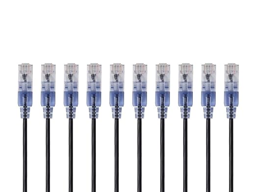 Monoprice Cat6A 2ft Black 10-Pk Patch Cable UTP 30AWG 10G Pure Bare Copper Snagless RJ45 SlimRun Series Ethernet Cable