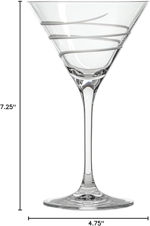 Rolf Glass Twist Martini Glass | 10oz Cocktail Glasses | Lead-Free and Diamond Engraved | Made in the USA | Contemporary, Modern Spiral Design | Set of 2