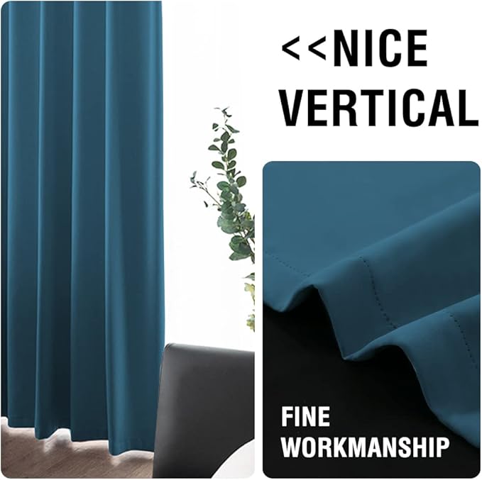 H.VERSAILTEX Blackout Curtains with Liner Backing, Thermal Insulated Curtains for Living Room, Noise Reducing Drapes, 52 inches Wide x 96 inches Long Per Panel, Set of 2 Panels, Mallard Blue