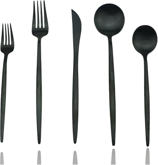 JASHII 18/10 Stainless Steel 20-Piece Matte Black Flatware Set,Dinner Knife Fork Salad Fork Dessert Spoon, Service for 4, Luxury Silverware Cutlery Utensil Sets