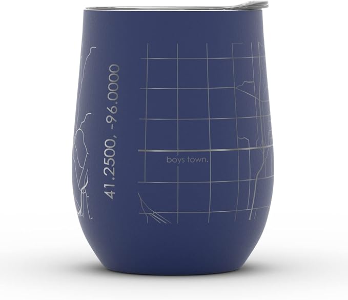 Well Told Engraved Omaha Nebraska Map Insulated Wine Tumbler, Etched Stainless Steel Cup (12 oz, Midnight Blue) City Map Insulated Tumbler, Custom Insulated Tumbler, Outdoor Drinkware