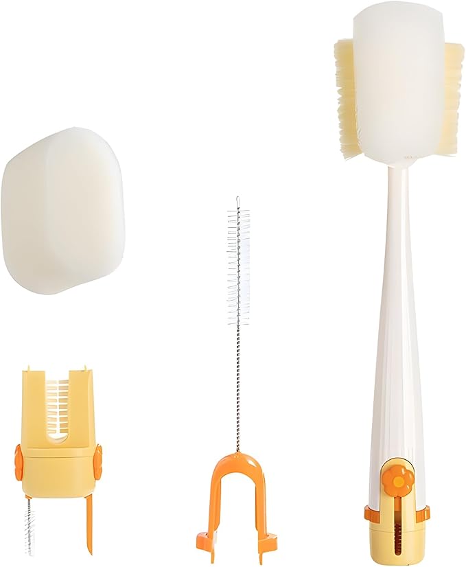 5-in-1 Bottle Cleaning Brush Set, Multifunctional Household Cleaning Kit with Long Flexible Scrubber,for Narrow Mugs, Stainless Steel Cups, Baby Bottles and Tumbler (White, 1 pcs)