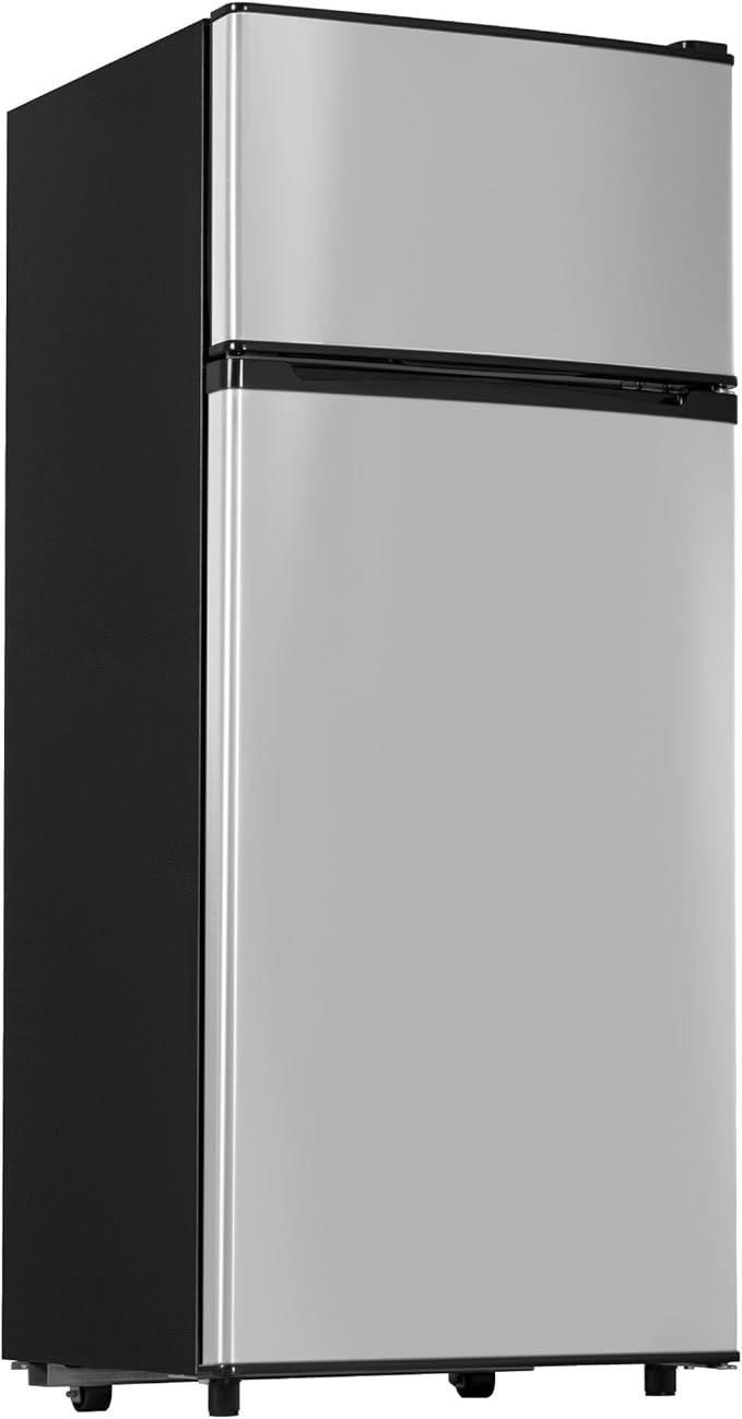 Manastin 4.5 Cu.Ft Mini Fridge with Freezer, Small Fridge with 2 Doors for Office, Kitchen, Dorm and Bedroom, Mini Refrigerator with Adjustable Shelves (Silver)