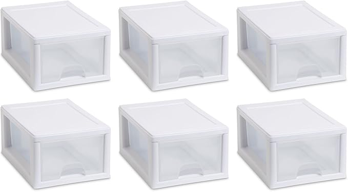 Sterilite 20518006 6 Quart/5.7 Liter Stacking Drawer, White Frame with Clear Drawer,(pack of 6)