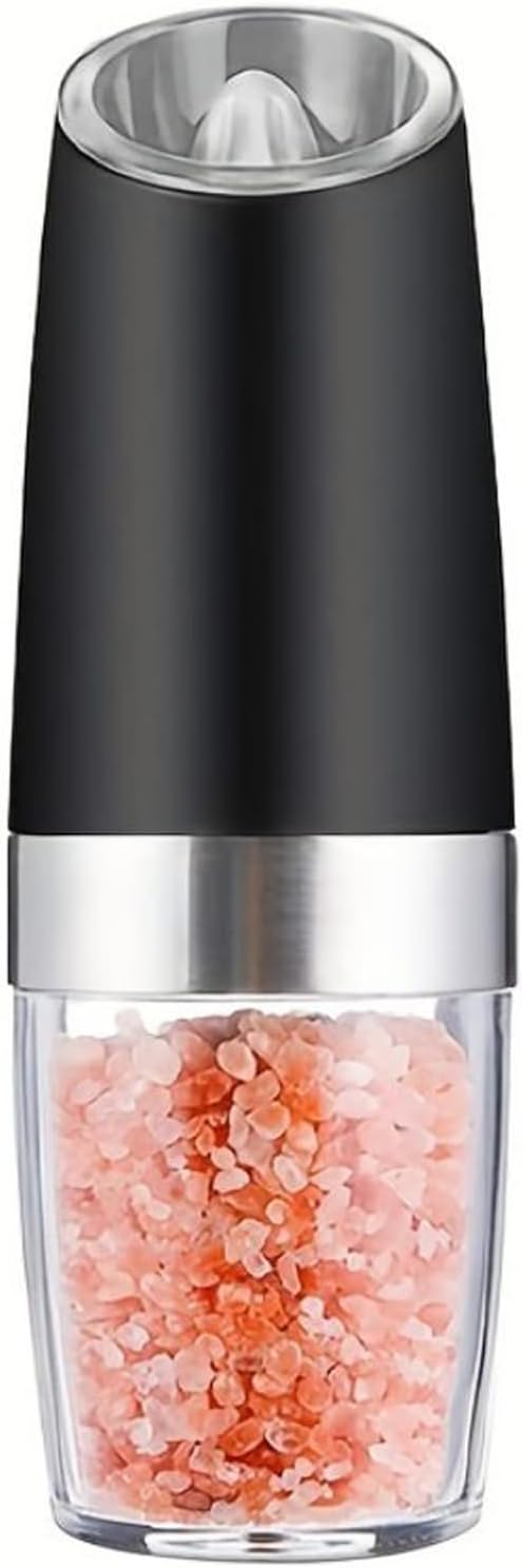 Gravity Electric Salt and Pepper Grinder Set - 1 Pack Automatic Mills with Adjustable Coarseness, LED Light, Battery Powered, One-Handed Use (Black) (Black Single Pack (Includes Cleaning Brush))
