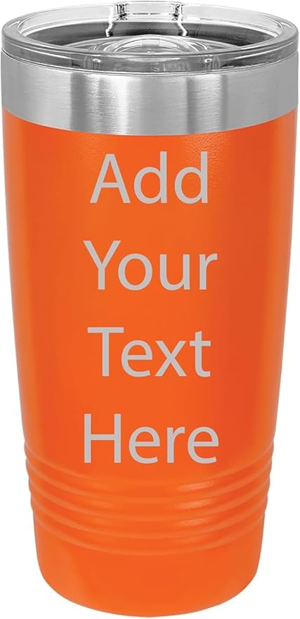 CRAZYDAISYWORLD Customized Polar Camel 20 Oz. Vacuum Insulated Ring Neck Tumbler with Slider Lid Personalized with Your Text (Orange)