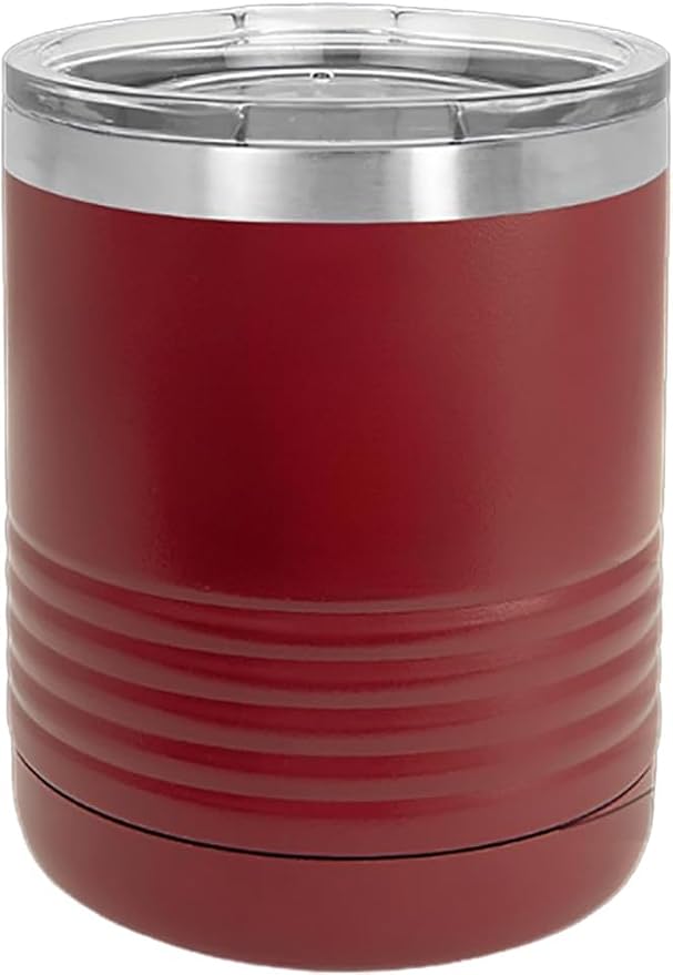 CRAZYDAISYWORLD Customized Polar Camel 10 oz. Vacuum Insulated Round neck Tumbler with Clear Lid Personalized With Your Text (Maroon)