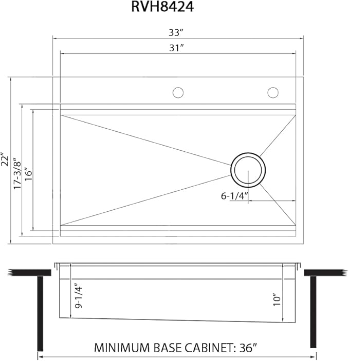 Ruvati 33-inch Two-Tiered Ledge Workstation Kitchen Sink - Drop-in Topmount Kitchen sink - 16 Gauge Stainless Steel Kitchen Sink with Brushed Finish hides scratches - RVH8424